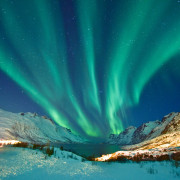 Aurora Borealis in Ersfjordbotn, Tromso Norway during winter season.