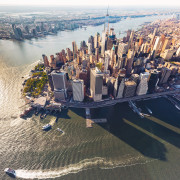 Aerial view of lower Manhattan New York City and the Hudson River